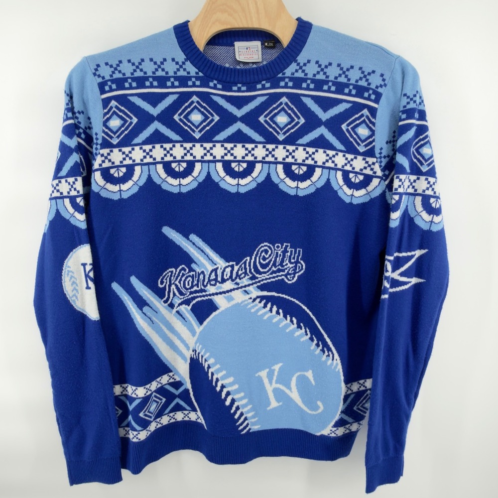 Klew Kansas City Royals Sweater Mens 2XL Blue White MLB Baseball Fair Isle